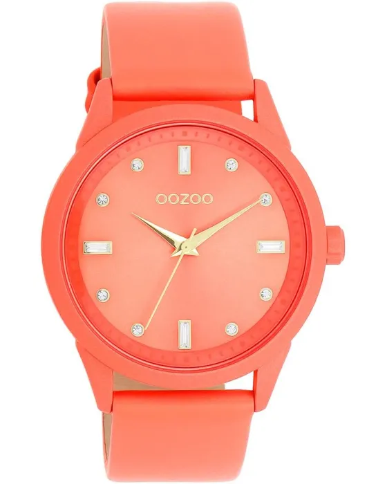 Women's watch Oozoo Timepieces C11285, Coral dial, Strap in Leather