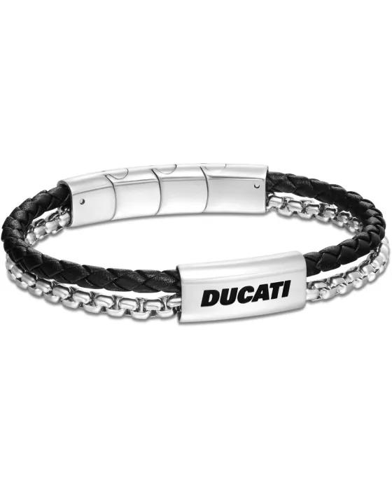 Ducati Drifter Bracelet DTAGB0005102, Leather / Stainless steel, Black / Silver