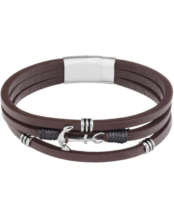 Βραχιόλι U.S. Polo Assn. JW9092BR, Ανοξείδωτο ατσάλι / Δέρμα, Ασημί / Καφέ