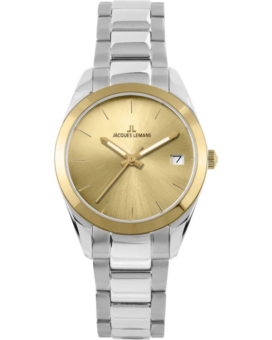 Female watch Jacques Lemans Derby 1-1878E, Gold dial, Bracelet in Stainless Steel