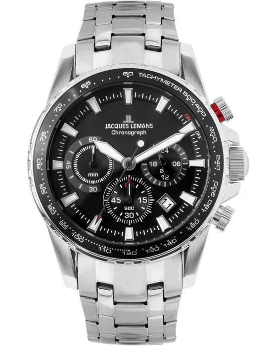 Men's watch Jacques Lemans Liverpool Chronograph 1-2099D, Black dial, Bracelet in Stainless Steel