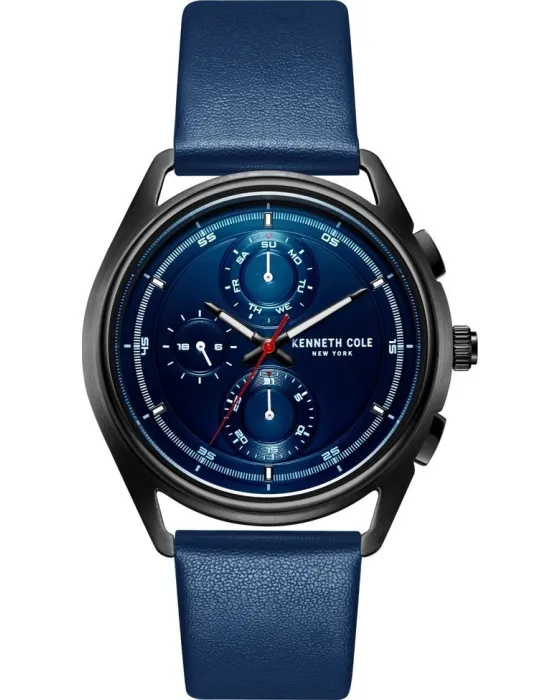 Men's watch Kenneth Cole Multifunction KC51028001, Blue dial, Strap in Leather