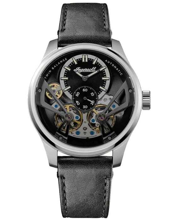Men's watch Ingersoll Naismith Automatic I16101, Black dial, Strap in Leather