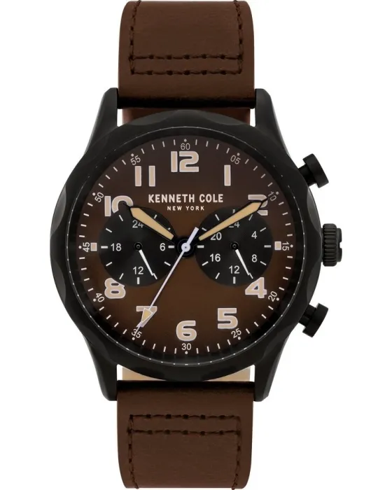 Men's watch Kenneth Cole Multifunction Dual Time KC51026003, Brown dial, Strap in Stainless Steel