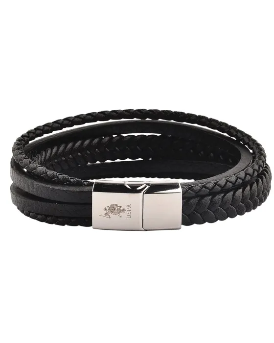 Βραχιόλι U.S. Polo Assn. JW9069BR, Ανοξείδωτο ατσάλι / Δέρμα, Μαύρο