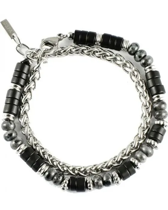 Βραχιόλι U.S. Polo Assn. JW9233BR, Ανοξείδωτο ατσάλι, Ασημί / Μαύρο