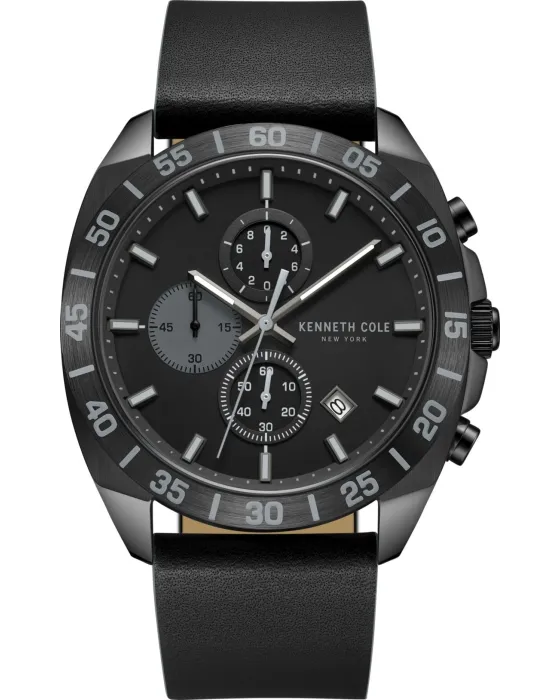 Ανδρικό ρολόι Kenneth Cole Modern Dress Sport Chronograph KCWGC0016103, Μαύρο καντράν, Λουρί από Δερμάτινο