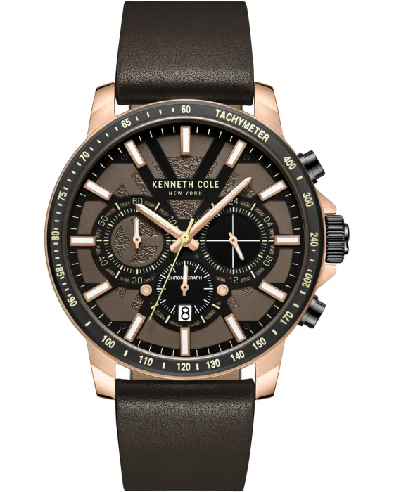 Ανδρικό ρολόι Kenneth Cole Modern Dress Sport Chronograph KCWGC2234804, Καφέ καντράν, Λουρί από Δερμάτινο