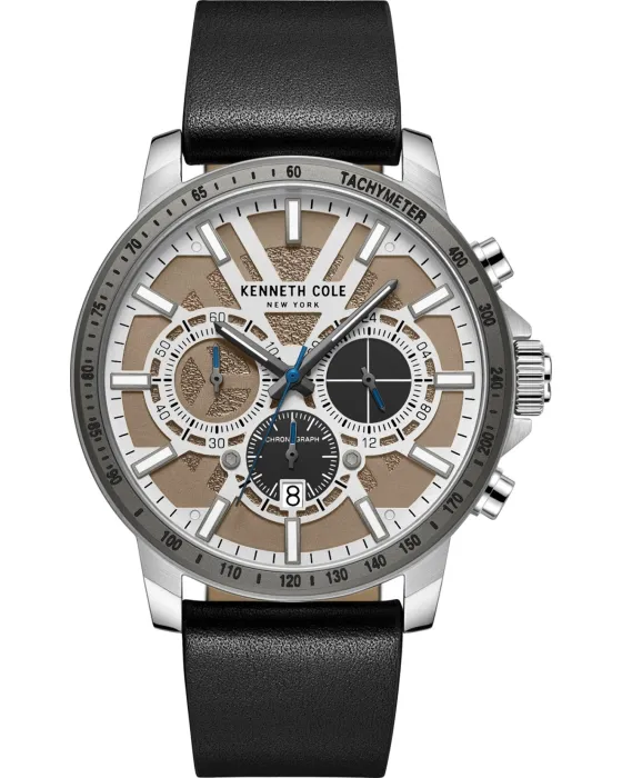 Ανδρικό ρολόι Kenneth Cole Chronograph KCWGC2234805, Λευκό καντράν, Λουρί από Δερμάτινο