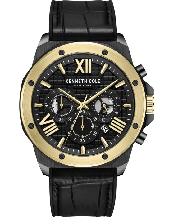 Ανδρικό ρολόι Kenneth Cole Modern Dress Sport KCWGO0016003, Μαύρο καντράν, Λουρί από Δερμάτινο