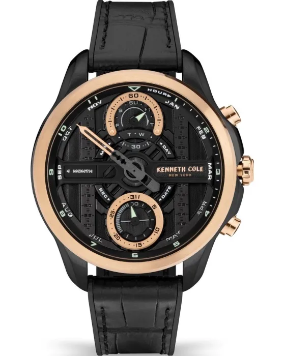 Men's watch Kenneth Cole Modern Dress Sport KCWGO2125503, Black dial, Strap in Leather / Silicone