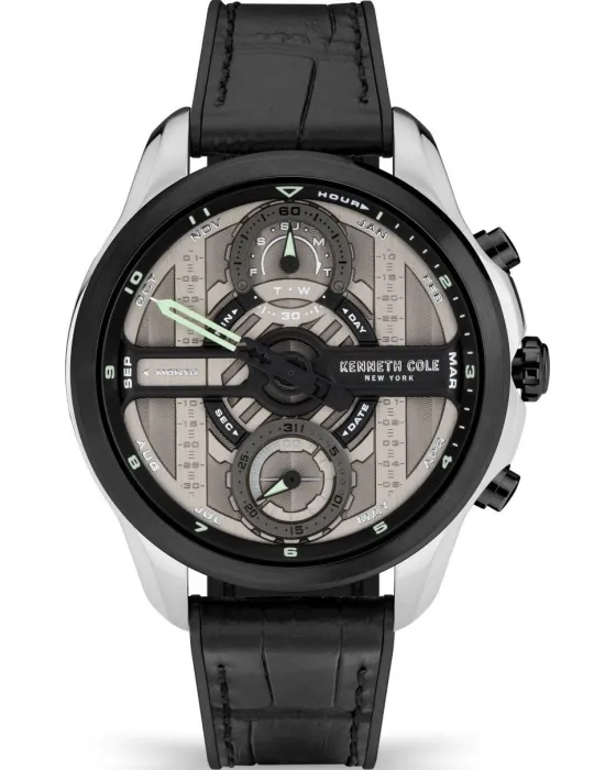 Men's watch Kenneth Cole Modern Dress Sport KCWGO2125504, Black dial, Strap in Leather / Silicone