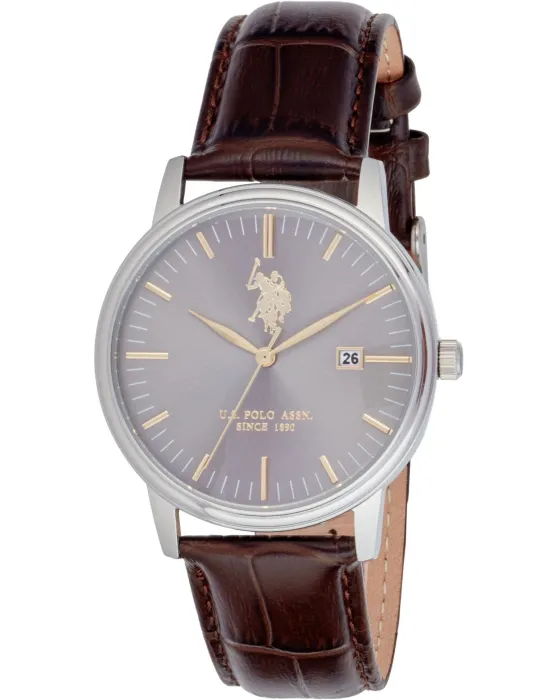Ανδρικό ρολόι U.S. Polo Assn. Miles USP7337GY, Γκρι καντράν, Λουρί από Δερμάτινο