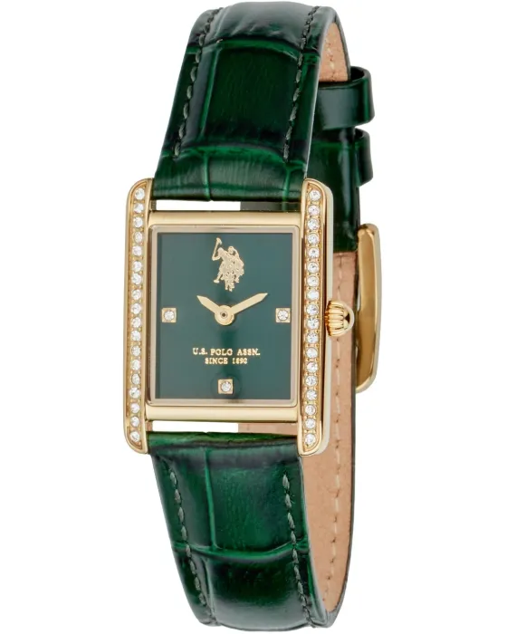 Γυναικείο ρολόι U.S. Polo Assn. Kate USP8459GR, Πράσινο καντράν, Λουρί από Δερμάτινο