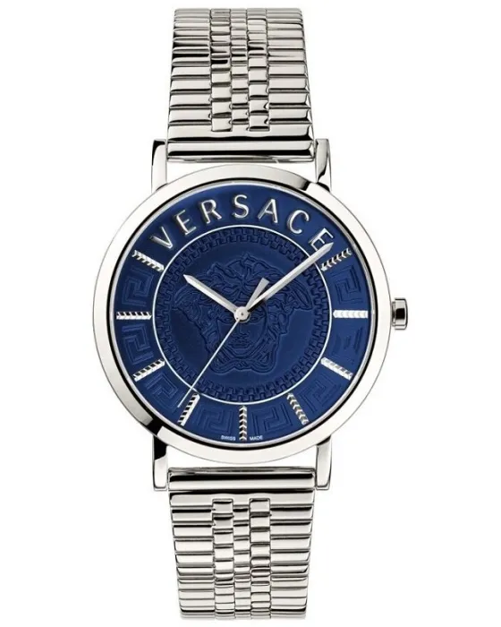 Ανδρικό ρολόι Versace V-Essential VEJ400821, Μπλε καντράν, Μπρασελέ από Ανοξείδωτο ατσάλι