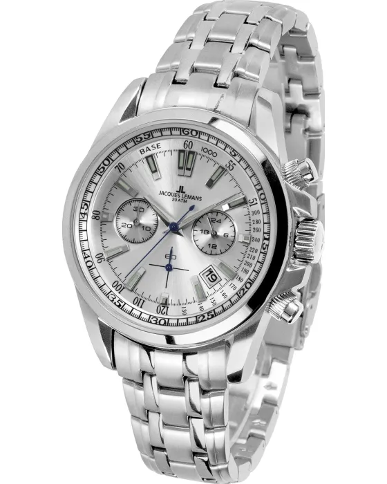 Ανδρικό ρολόι Jacques Lemans Liverpool Chronograph 1-1117FN, Λευκό καντράν, Μπρασελέ από Ανοξείδωτο ατσάλι