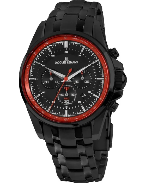 Male watch Jacques Lemans Liverpool Chronograph 1-1799X, Black dial, Bracelet in Stainless Steel