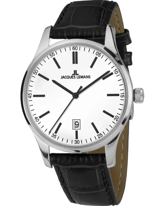 Men's watch Jacques Lemans London 1-2026B, White dial, Strap in Leather