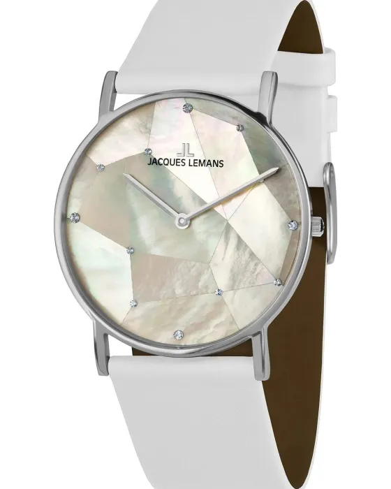 Female watch Jacques Lemans York 1-2050B, Silver dial, Strap in Leather