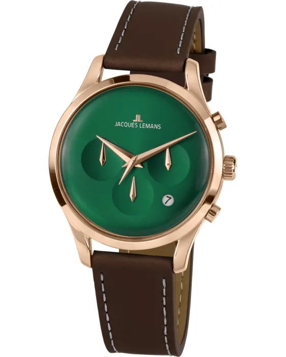 Women's / Men's watch Jacques Lemans Retro Classic Chronograph 1-2067H, Green dial, Strap in Leather