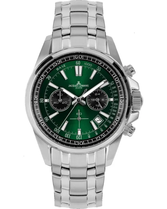 Ανδρικό ρολόι Jacques Lemans Liverpool Chronograph 1-2117ZD, Πράσινο καντράν, Μπρασελέ από Ανοξείδωτο ατσάλι