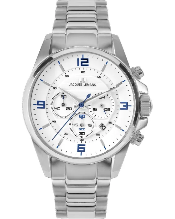 Men's watch COPY - Jacques Lemans Liverpool Chronograph 1-2091D, White dial, Bracelet in Stainless Steel