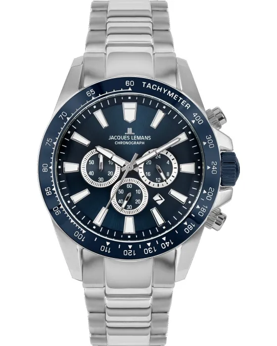 Men's watch Jacques Lemans Liverpool Chronograph 1-2140F, Blue dial, Bracelet in Stainless Steel
