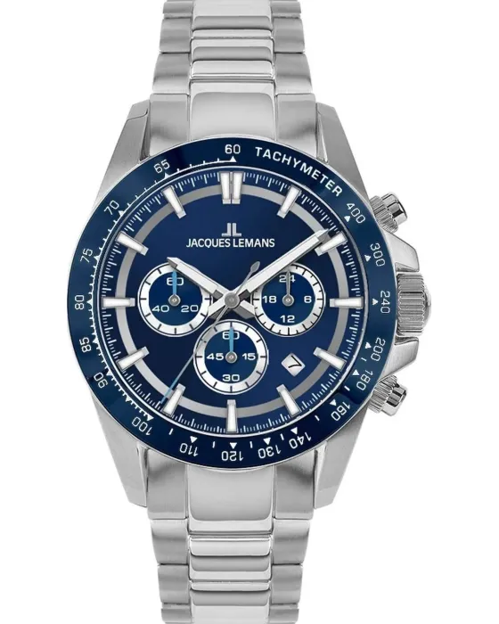 Men's watch Jacques Lemans Liverpool Diver Chronograph 1-2207C, Blue dial, Bracelet in Stainless Steel