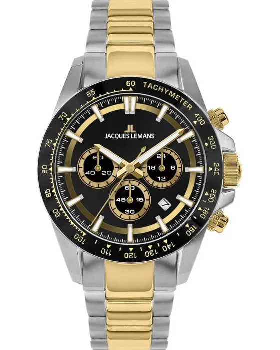 Men's watch Jacques Lemans Liverpool Diver Chronograph 1-2207D, Black dial, Bracelet in Stainless Steel