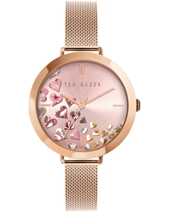 Female watch Ted Baker Ammy Hearts BKPAMF107, Pink dial, Bracelet in Stainless Steel
