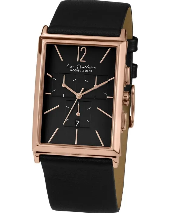 Women's watch Jacques Lemans La Passion LP-127E, Black dial, Strap in Leather