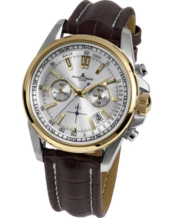Male watch Jacques Lemans Liverpool Chronograph 1-1117.1DN, Silver dial, Strap in Leather