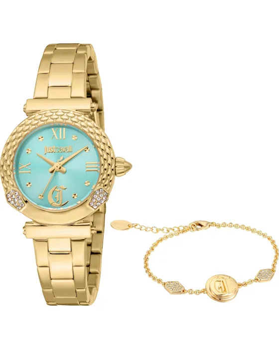 Γυναικείο ρολόι Just Cavalli Curiosa JC1L332M0065, Τιρκουάζ καντράν, Μπρασελέ από Ανοξείδωτο ατσάλι