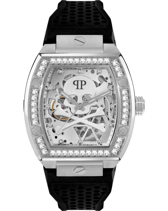 Ανδρικό ρολόι Philipp Plein The Skeleton Automatic PWBAA1323, Ασημί καντράν, Λουρί από Καουτσούκ