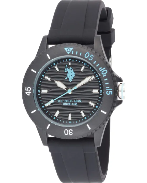 Ανδρικό ρολόι U.S. Polo Assn. Winner USP7312LB, Μαύρο καντράν, Λουρί από Σιλικόνη