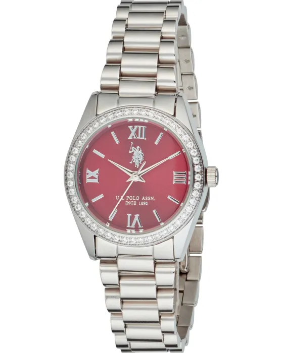 Γυναικείο ρολόι U.S. Polo Assn. Melanie USP8461BU, Κόκκινο καντράν, Μπρασελέ από Ανοξείδωτο ατσάλι