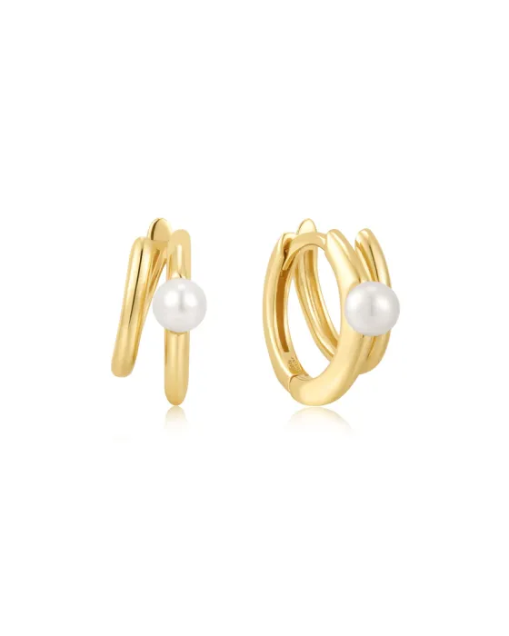 Σκουλαρίκια Ania Haie Parallel Duo Freshwater Pearl Huggies E058-02G
