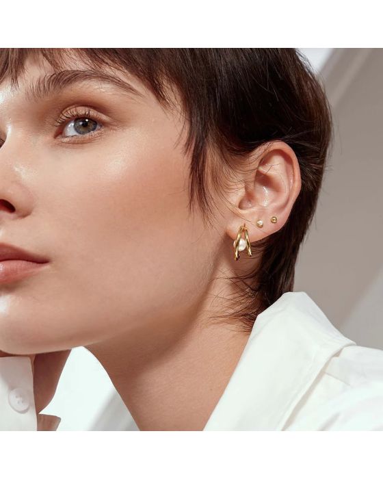 Σκουλαρίκια Ania Haie Duo Freshwater Pearl Stud Hoops E058-07G - 