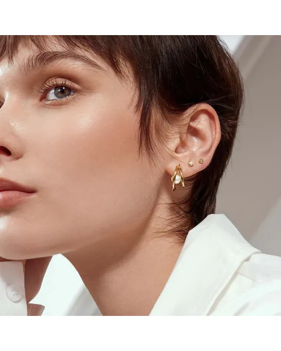 Σκουλαρίκια Ania Haie Duo Freshwater Pearl Stud Hoops E058-07G, όψη 2