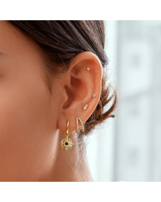 Σκουλαρίκια Ania Haie Double Pavé Huggies E059-16G - 