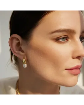 Σκουλαρίκια Ania Haie Shell Pearl Dome Hoop Earrings E062-06G - 