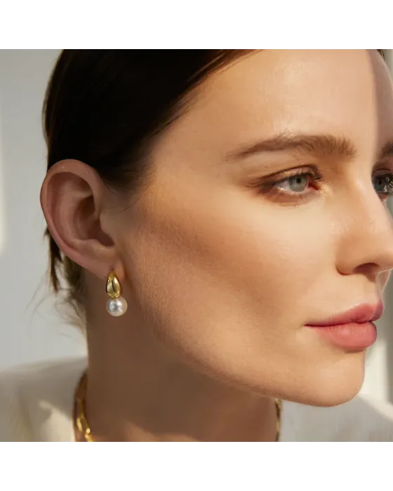 Σκουλαρίκια Ania Haie Shell Pearl Dome Hoop Earrings E062-06G - 