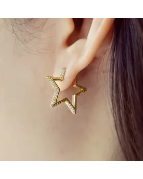 Σκουλαρίκια Ania Haie Medium Star Pavé Hoop Earrings E064-05G - 