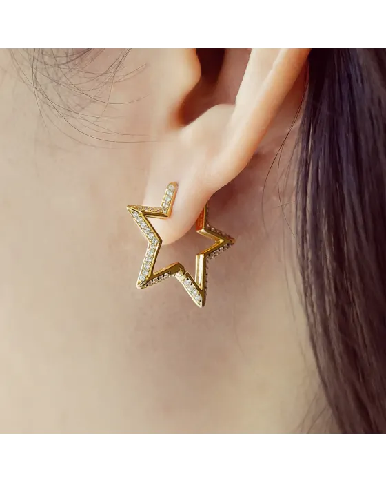 Σκουλαρίκια Ania Haie Medium Star Pavé Hoop Earrings E064-05G - 