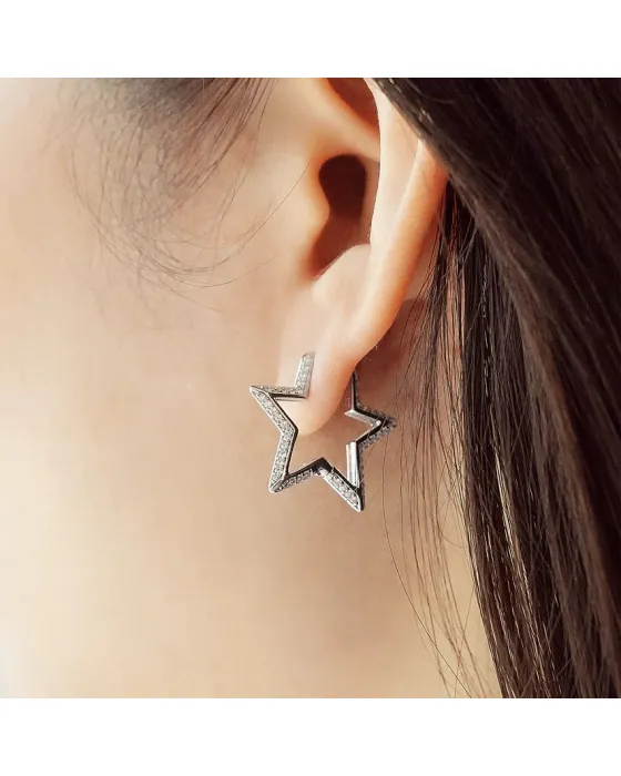 Σκουλαρίκια Ania Haie Medium Star Pavé Hoop Earrings E064-05H - 