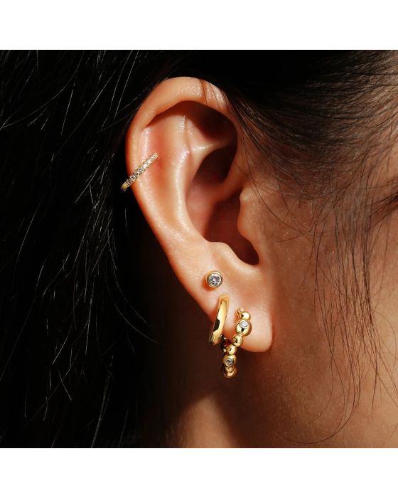 Σκουλαρίκια Ania Haie Bezel Beaded Curved Huggie Hoop Earrings E066-08G - 