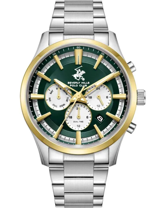 Ανδρικό ρολόι Beverly Hills Polo Club BP3779X.270, Πράσινο καντράν, Μπρασελέ από Ανοξείδωτο ατσάλι