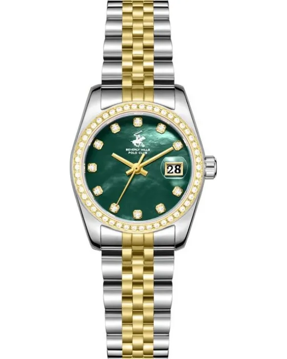 Γυναικείο ρολόι Beverly Hills Polo Club BP3828X.270, Πράσινο / Φίλντισι καντράν, Μπρασελέ από Ανοξείδωτο ατσάλι