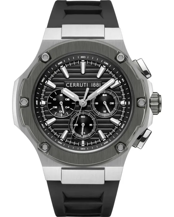 Ανδρικό ρολόι Cerruti Lucardo Chronograph CIWGQ0085701, Μαύρο καντράν, Λουρί από Καουτσούκ
