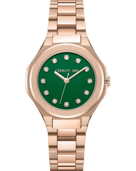 Γυναικείο ρολόι Cerruti Lucardo Crystals CIWLG0086401, Πράσινο καντράν, Μπρασελέ από Ανοξείδωτο ατσάλι